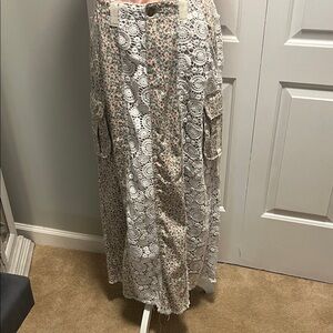 POL Pink and Cream Lace Maxi Skirt